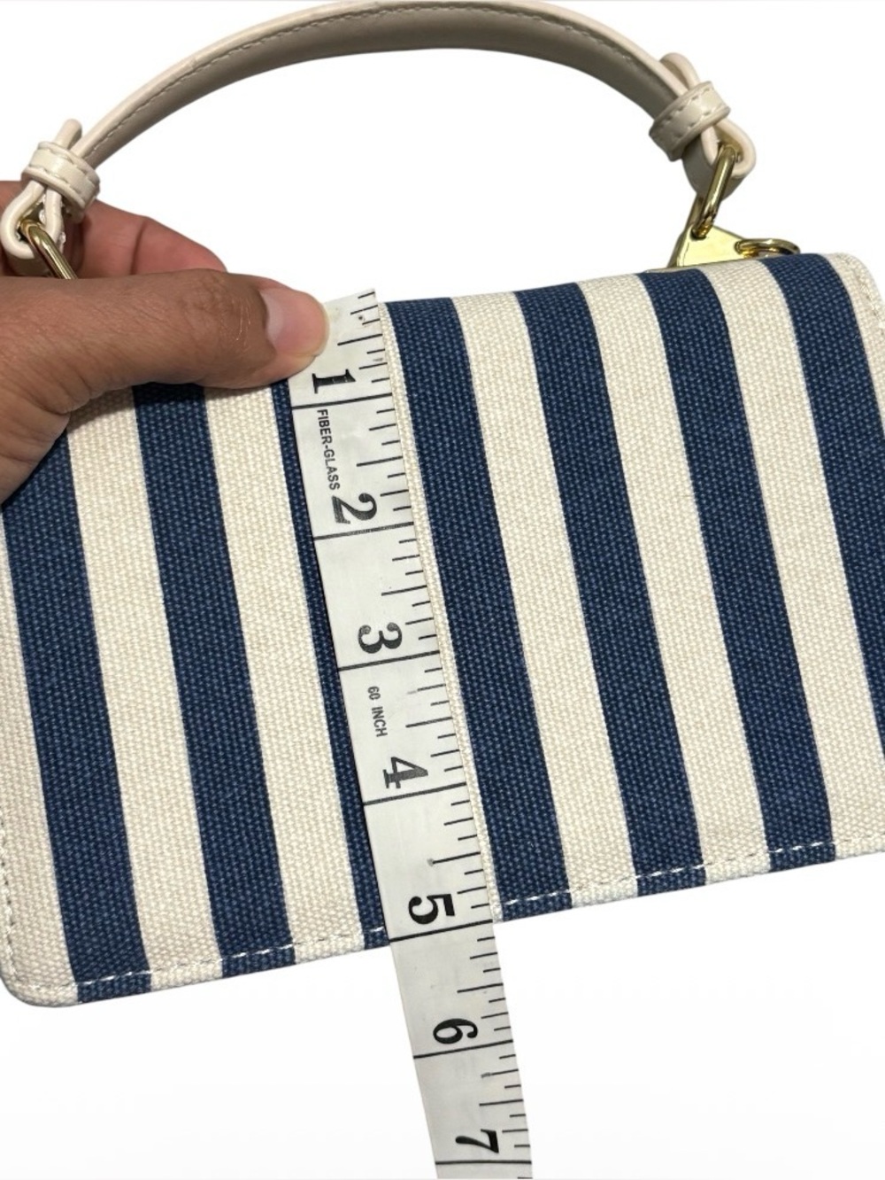 Betsey Johnson Blue White Striped Small Satchel Crossbody Detach Strap - Picture 9 of 9